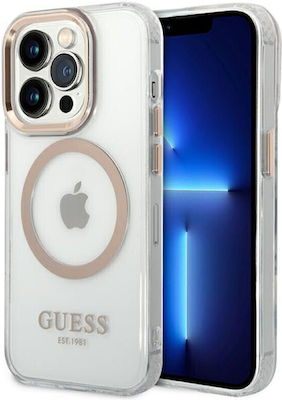 Guess Metal Outline Back Cover Πλαστικό Gold / Clear (iPhone 14 Pro)