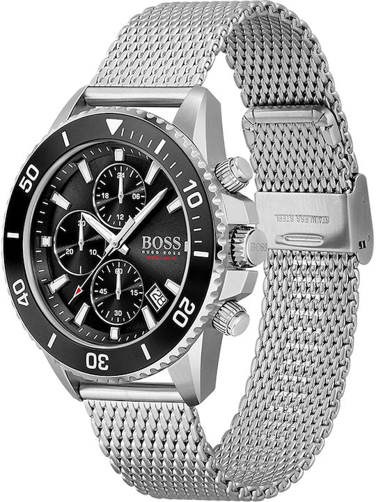 Boss Admiral Мъжки Часовник 46mm Хронограф На Батерия със Сребристо Стоманено Гривна