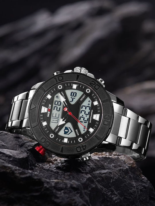Weide Analog/Digital Herrenuhr 46.5mm Chronograph Batterie mit Silber Metallarmband