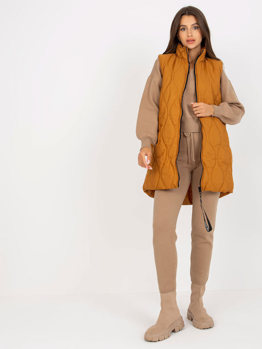 Rue Paris Lang Damen Ärmellos Puffer Jacke für Winter Light Brown