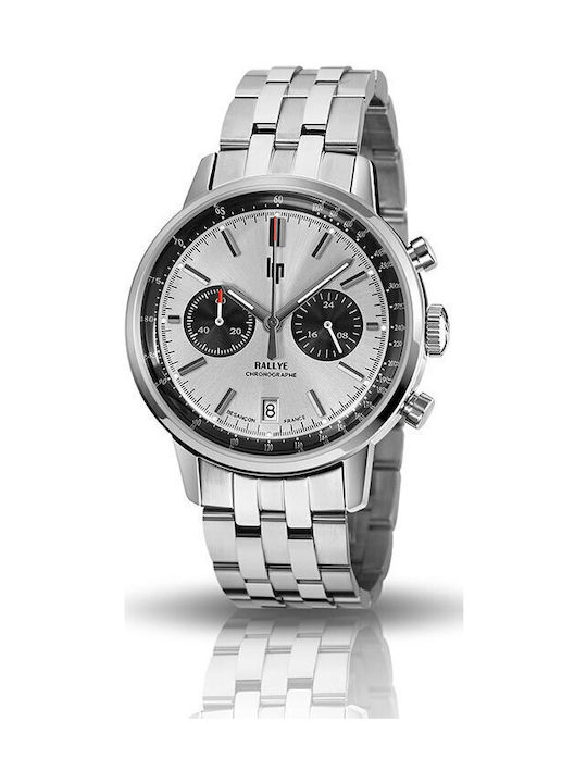 Lip Watches Rallye Meca Men's Watch 41mm Chronograph Battery with Silver Metal Bracelet