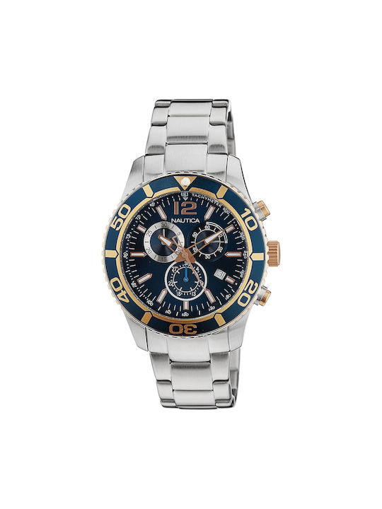 Nautica Watch Chronograph Battery with Silver Metal Bracelet