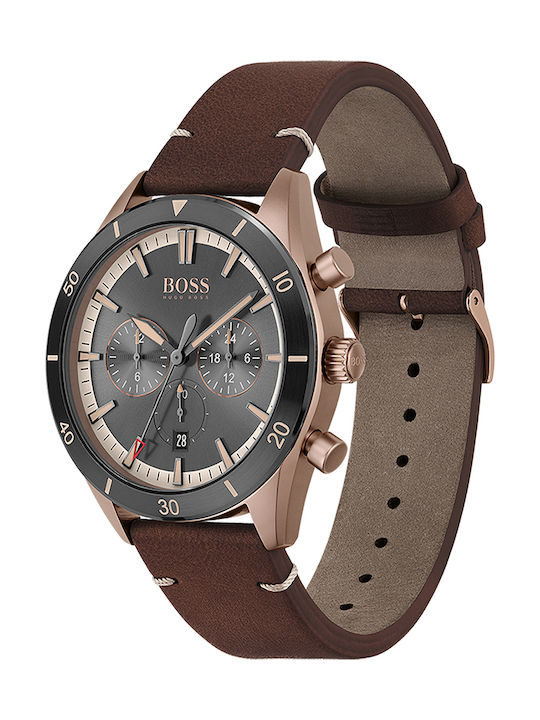 Hugo Boss Santiago Watch Chronograph Battery with Brown Leather Strap