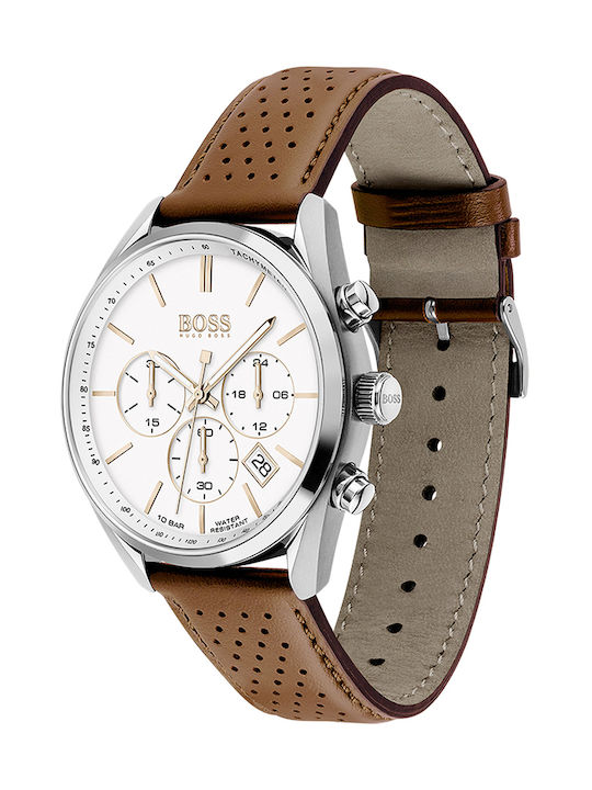 Hugo Boss Champion Watch Chronograph Battery with Brown Leather Strap