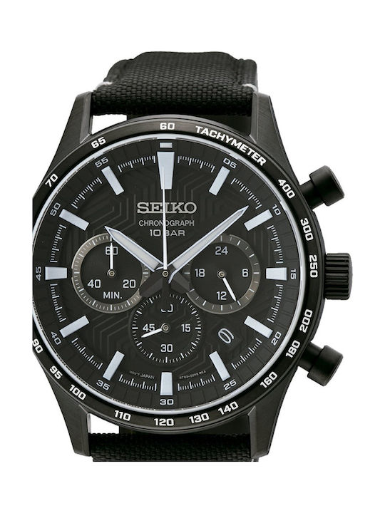 Seiko Ceas Bărbați 41.4mm Cronograf Solar cu Cureaua Textilă Neagră