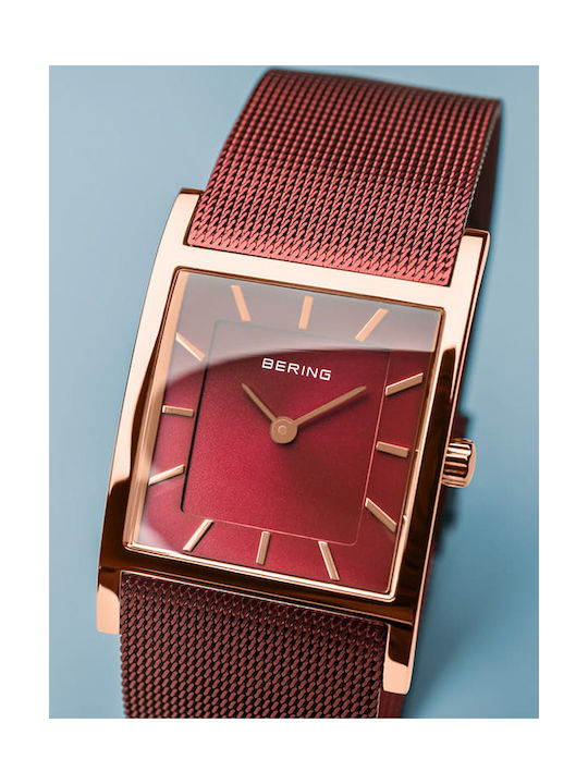 Bering Time Classic Watch with Burgundy Metal Bracelet