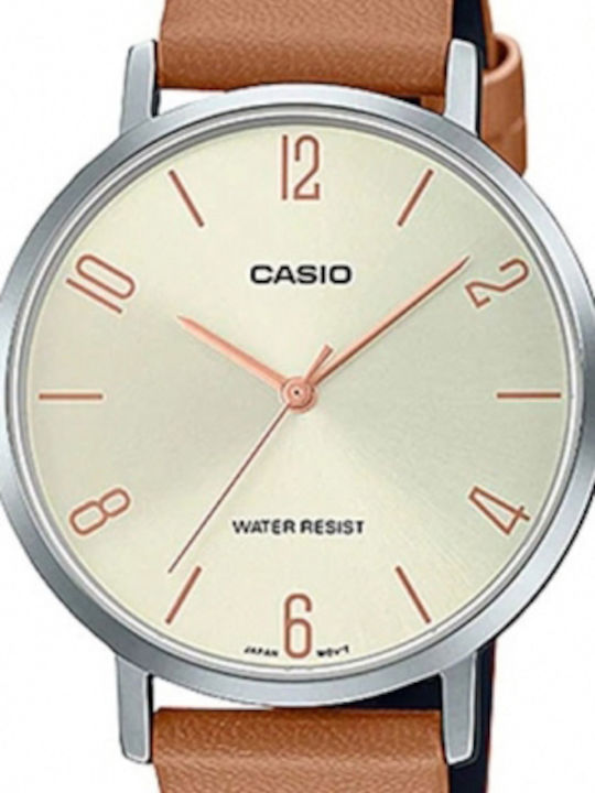Casio Standard Γυναικείο Ρολόι Μπαταρίας με Καφέ Δερμάτινο Λουράκι