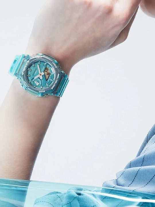 Casio G-Shock Ψηφιακό/Αναλογικό Γυναικείο Ρολόι 42.9mm Μπαταρίας με Μπλε Καουτσούκ Λουράκι