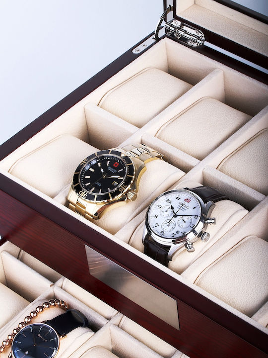 Rothenschild Wooden Case with transparent lid for 20 watches with drawer in Brown color RS-2350-20C