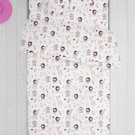 Dimcol Σετ Μονά Lily + Deer 179 White-Pink 160x240cm