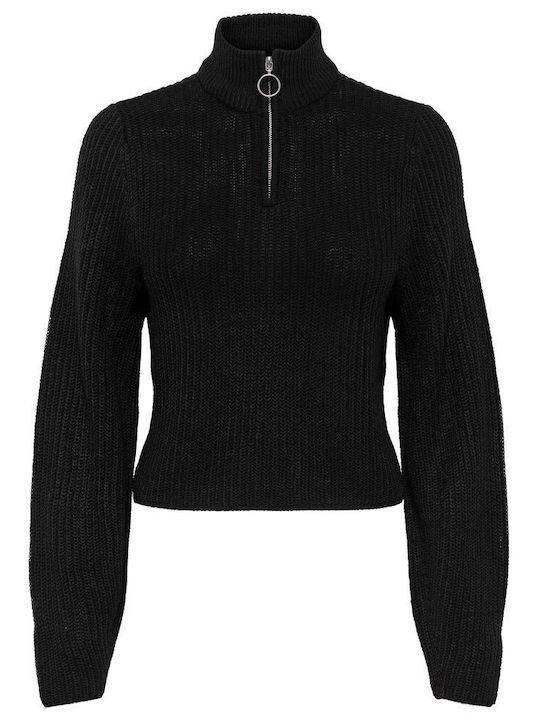 Only Damen Langarm Pullover mit Reißverschluss Schwarz