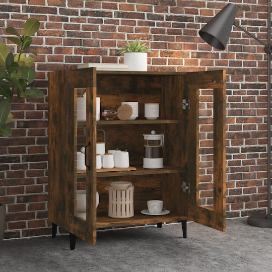 Living Room Display Cabinet Made of Particle Board with Smoky Glass Oak 69.5x34x90cm