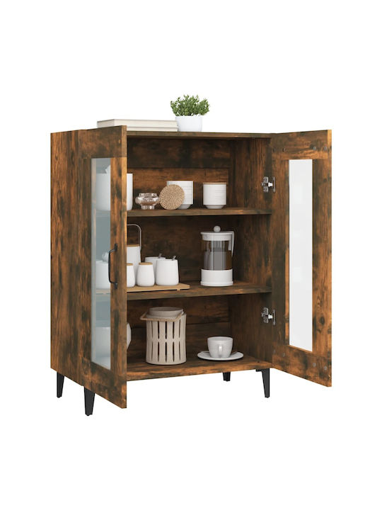Living Room Display Cabinet Made of Particle Board with Smoky Glass Oak 69.5x34x90cm