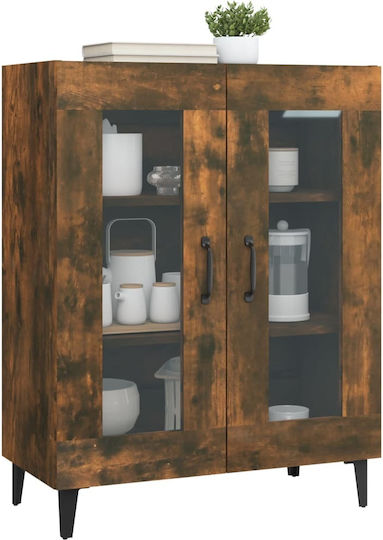 Living Room Display Cabinet Made of Particle Board with Smoky Glass Oak 69.5x34x90cm