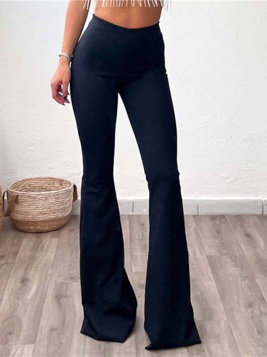 Chica 08310 Γυναικείο Ψηλόμεσο Υφασμάτινο Παντελόνι Καμπάνα σε Slim Εφαρμογή Μαύρο