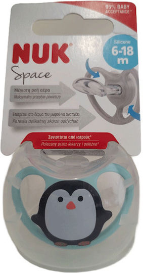 Nuk Space Orthodontic Pacifier Silicone with Case Penguin - Light Blue for 6-18 months