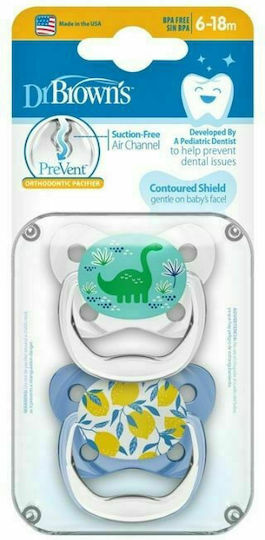Dr. Brown's Prevent Orthodontic Pacifiers Silicone Dinosaur / Lemons - Green for 6-18 months 2pcs