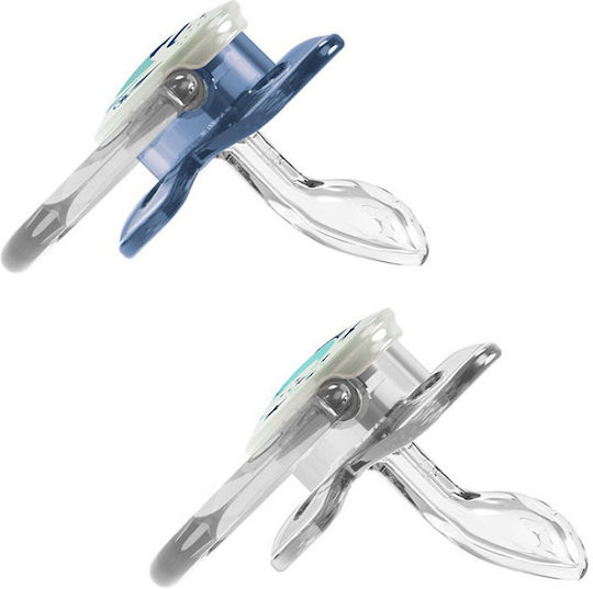 Dr. Brown's PV22007 Orthodontic Pacifiers Silicone Night Moonlight - Transparent / Blue for 6-18 months 2pcs