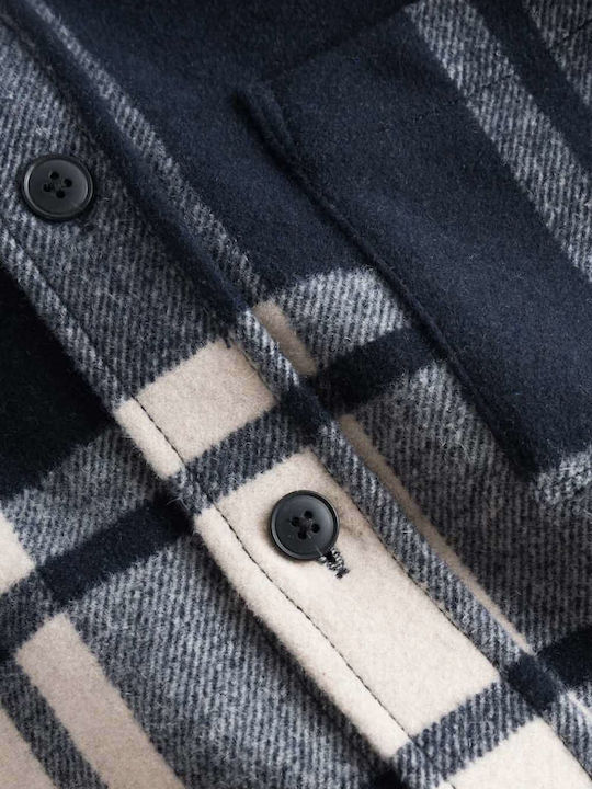 Μακρυμάνικo Overshirt Καρό Navy Μπλε