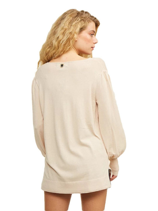 Lynne Damen Langarm Pullover mit V-Ausschnitt Bone