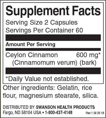 Swanson Full Spectrum True Cinnamon Featuring Ceylon Cinnamon 300mg 120 caps