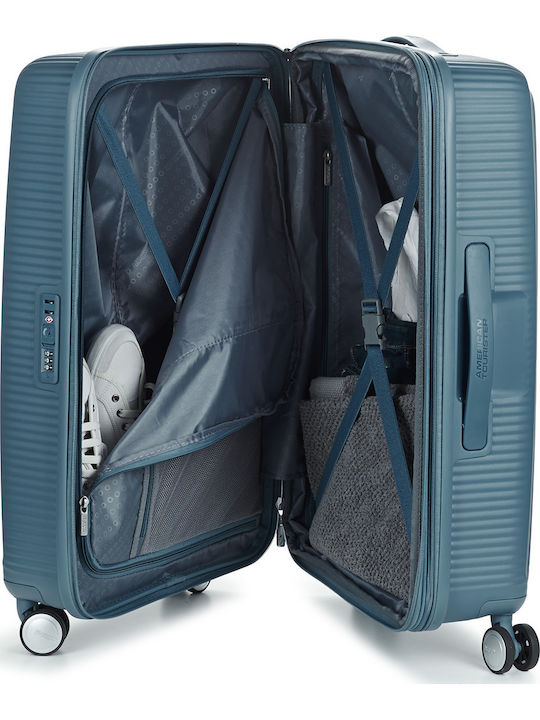 American Tourister Soundbox Spinner Expandable Μεσαία Βαλίτσα Ταξιδίου Σκληρή Μπλε με 4 Ρόδες Ύψους 67εκ.