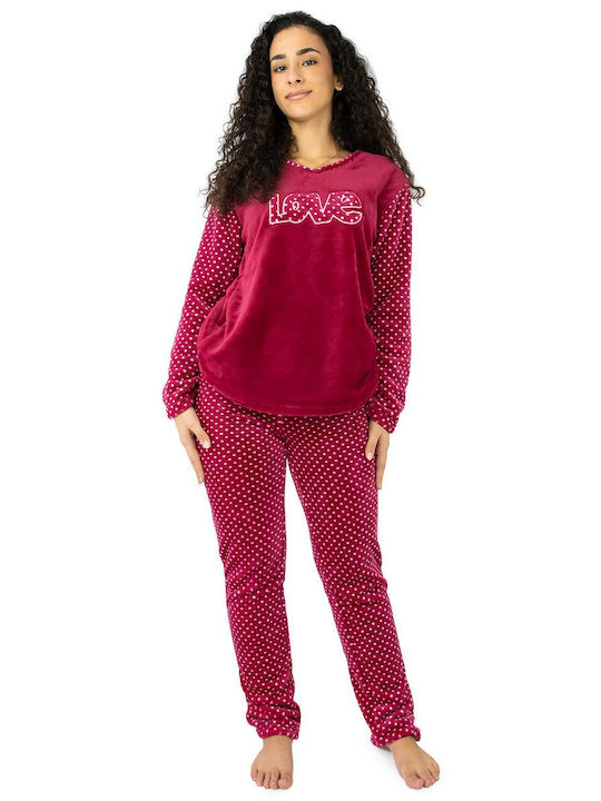 Lydia Creations De iarnă Set Pijamale pentru Femei Fleece Burgundy