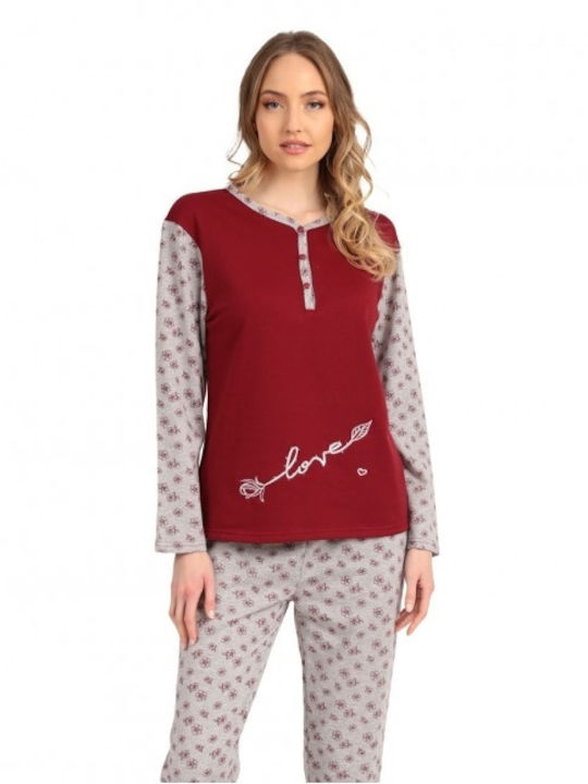 Lydia Creations Winter Damen Pyjama-Set Burgundisch