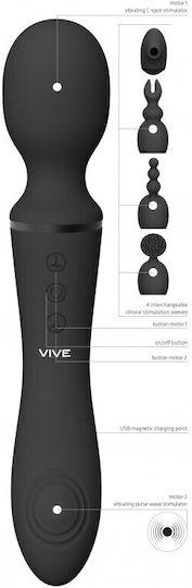 Vive Nami Vibrator Massage Wand, Attachments & Pulsewave 22cm Black