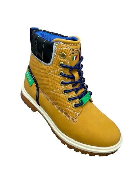 Benetton Everest Label Kids PU Leather Military Boots with Lace Yellow