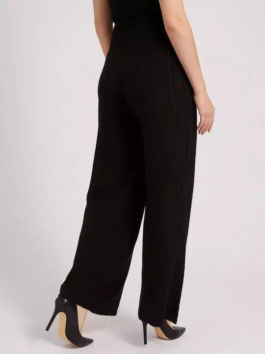 Guess Γυναικεία Ψηλόμεση Υφασμάτινη Παντελόνα με Λάστιχο σε Κανονική Εφαρμογή σε Μαύρο Χρώμα