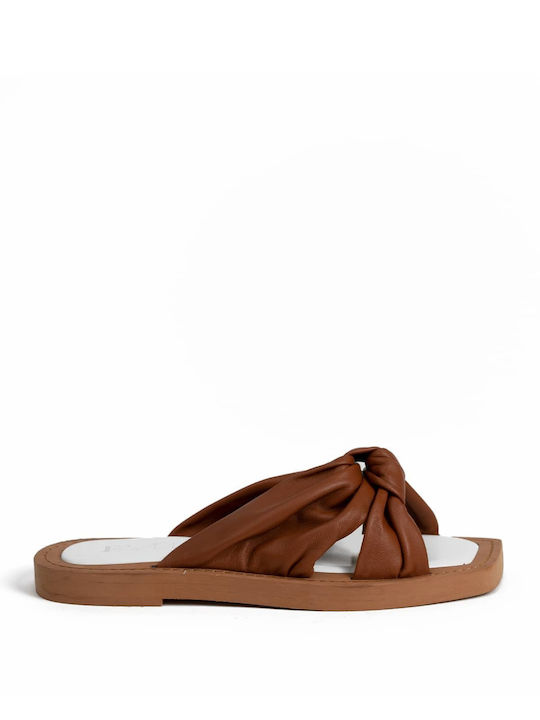 Favela Leather Women's Flat Sandals in Brown Color