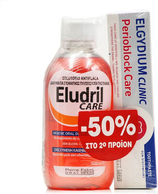 Elgydium Eludril Care Mouthwash 500ml & Clinic Perioblock Care Toothpaste for irritated gums 75ml