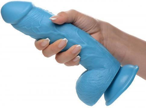 Pop Peckers Poppin Dildo With Balls Glass Dildo with Balls and Suction Cup Blue 20cm