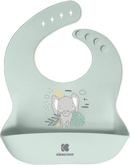 Kikka Boo Savanna Waterproof Bib Silicone with Button & Pocket Green