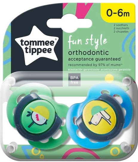 Tommee Tippee Fun Style Orthodontic Silicone Pacifier Orthodontic Pacifiers Silicone Blue Turquoise for 0+ months 2pcs