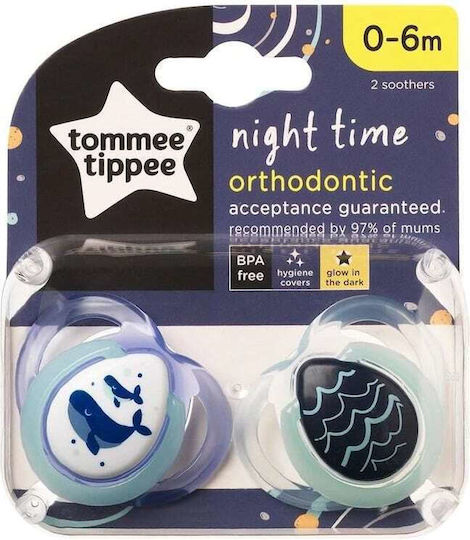 Tommee Tippee Night Time Orthodontic Pacifiers Silicone Night Whales for 0-6 months 2pcs