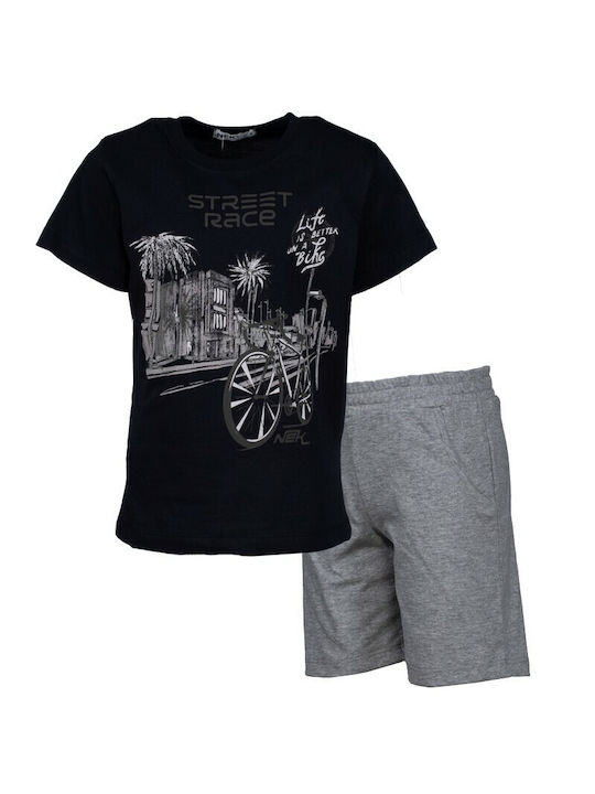 Nek Kids Wear Kinder Set mit Shorts Sommer 2Stück Schwarz