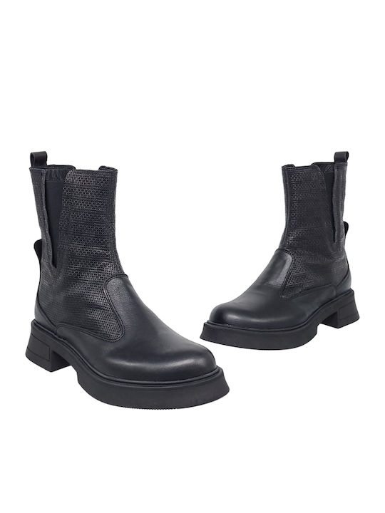 Leder Stiefeletten Damen Schwarz