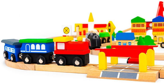 Ecotoys Σιδηροδρομικός Σταθμός Σετ με Τρενάκι από Ξύλο για 3+ Ετών
