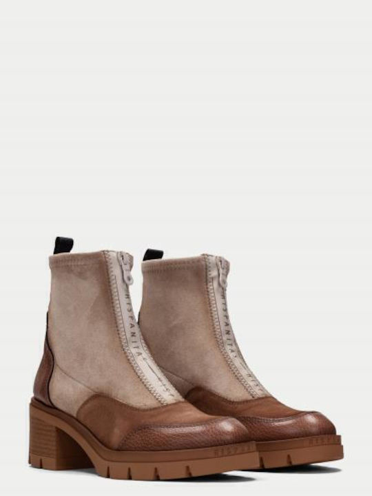 Suede Women's Chelsea Boots with Medium Heel Almond/Velour