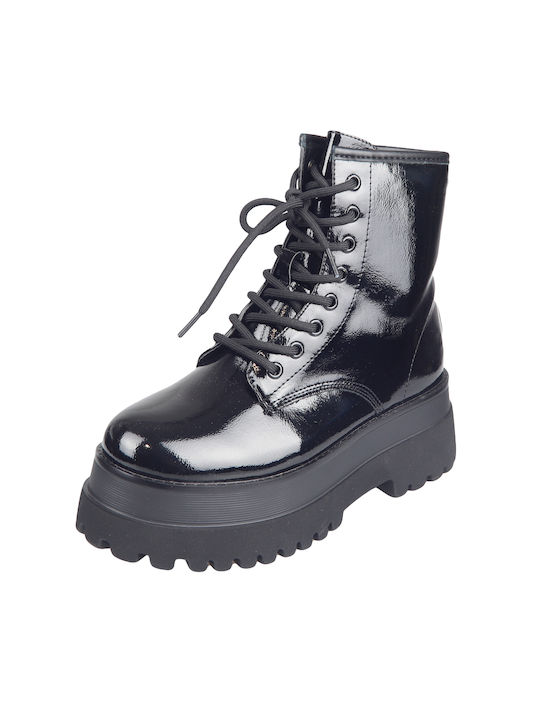 Women's Patent Leather Ankle Boots Black