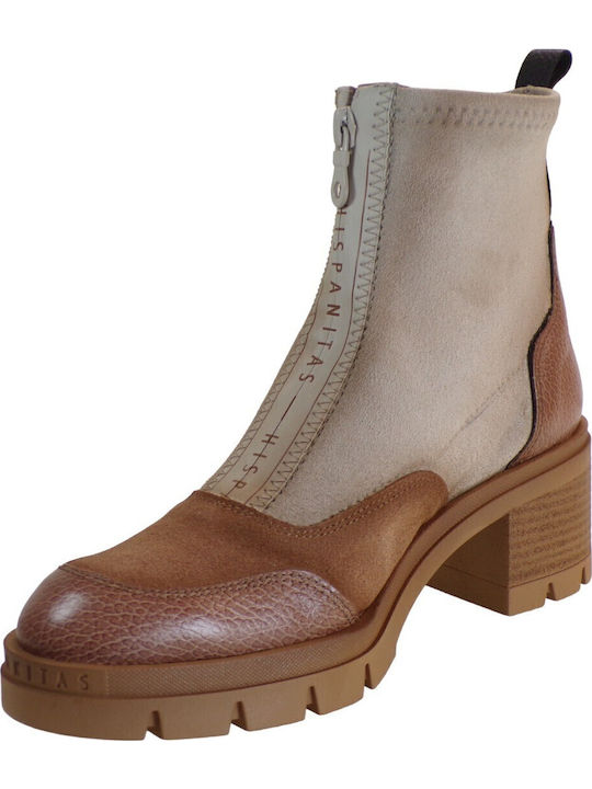 Suede Women's Chelsea Boots with Medium Heel Almond/Velour