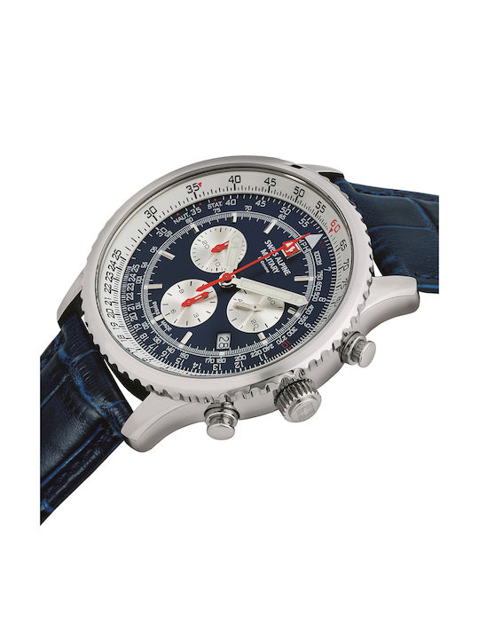 Swiss Alpine Military by Grovana Watch Chronograph Battery with Blue Leather Strap