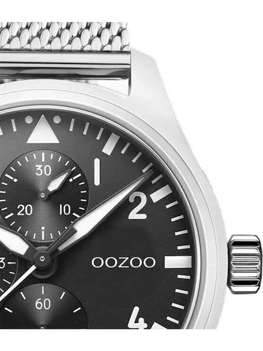 Oozoo Timepieces Men's Watch 42mm Chronograph Battery with Silver Metal Bracelet