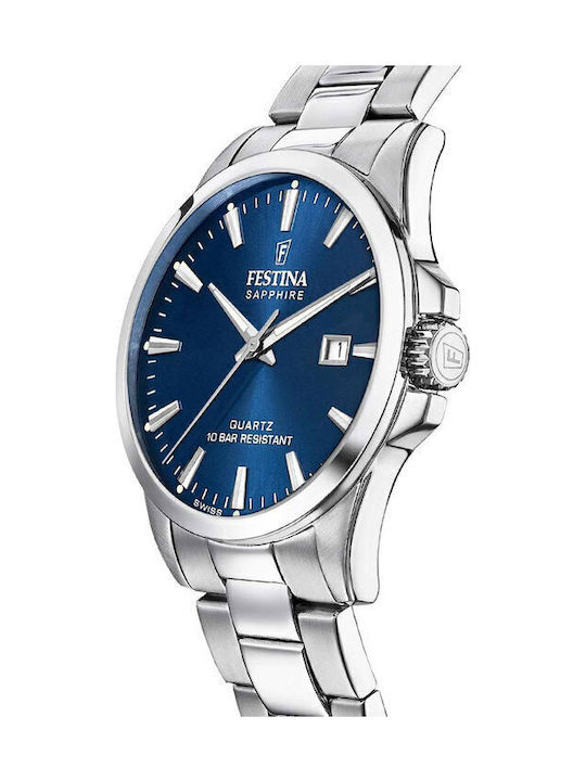 Festina Herrenuhr 41mm Batterie mit Silber Metallarmband
