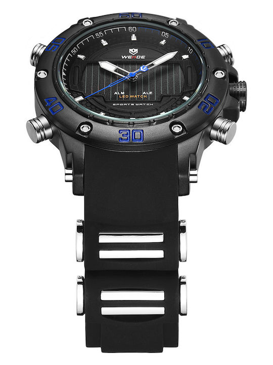 Weide Digital Herrenuhr 48mm Batterie mit Schwarz Kautschukarmband