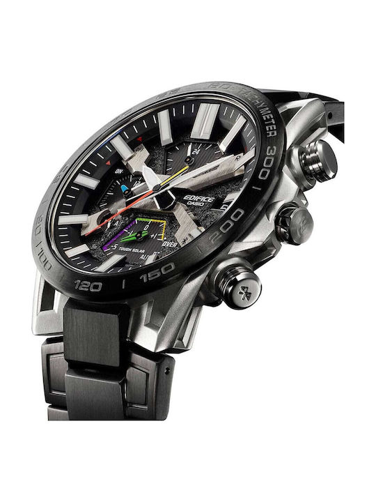 Casio Edifice Herrenuhr 48mm Solar mit Schwarz Kautschukarmband