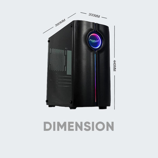 Armaggeddon Tron Holo 3 Gaming Midi Tower Κουτί Υπολογιστή με Πλαϊνό Παράθυρο και RGB Φωτισμό Μαύρο