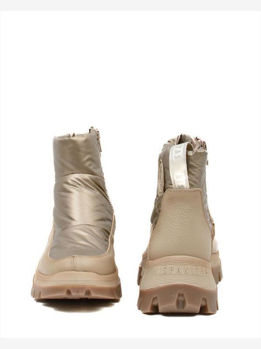 Leather Women's Ankle Boots Platform Gold